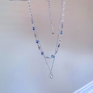 Urban Outfitters Blue and Silver Layered Necklace